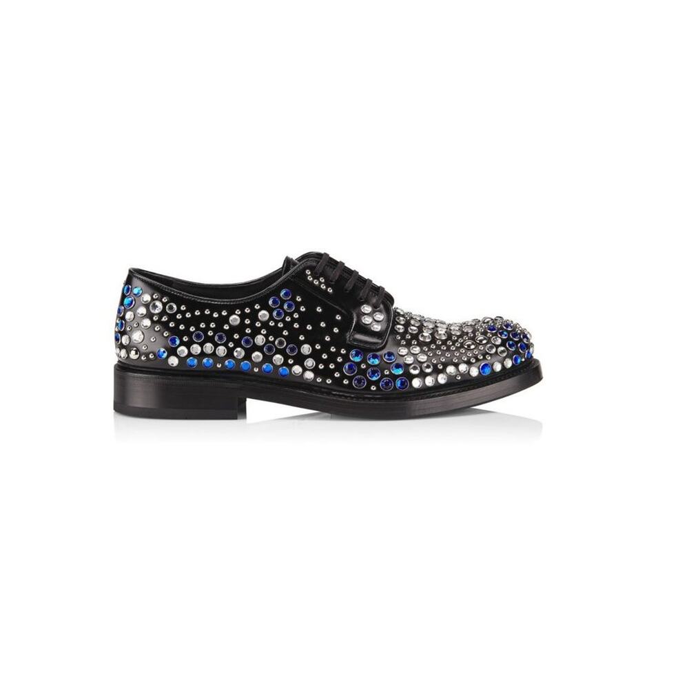 $2,750 NIB Prada Black Stud & Rhinestones Sparkling Leather Oxfords Shoes 9 D